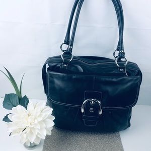 COACH:Large black leather purse bag